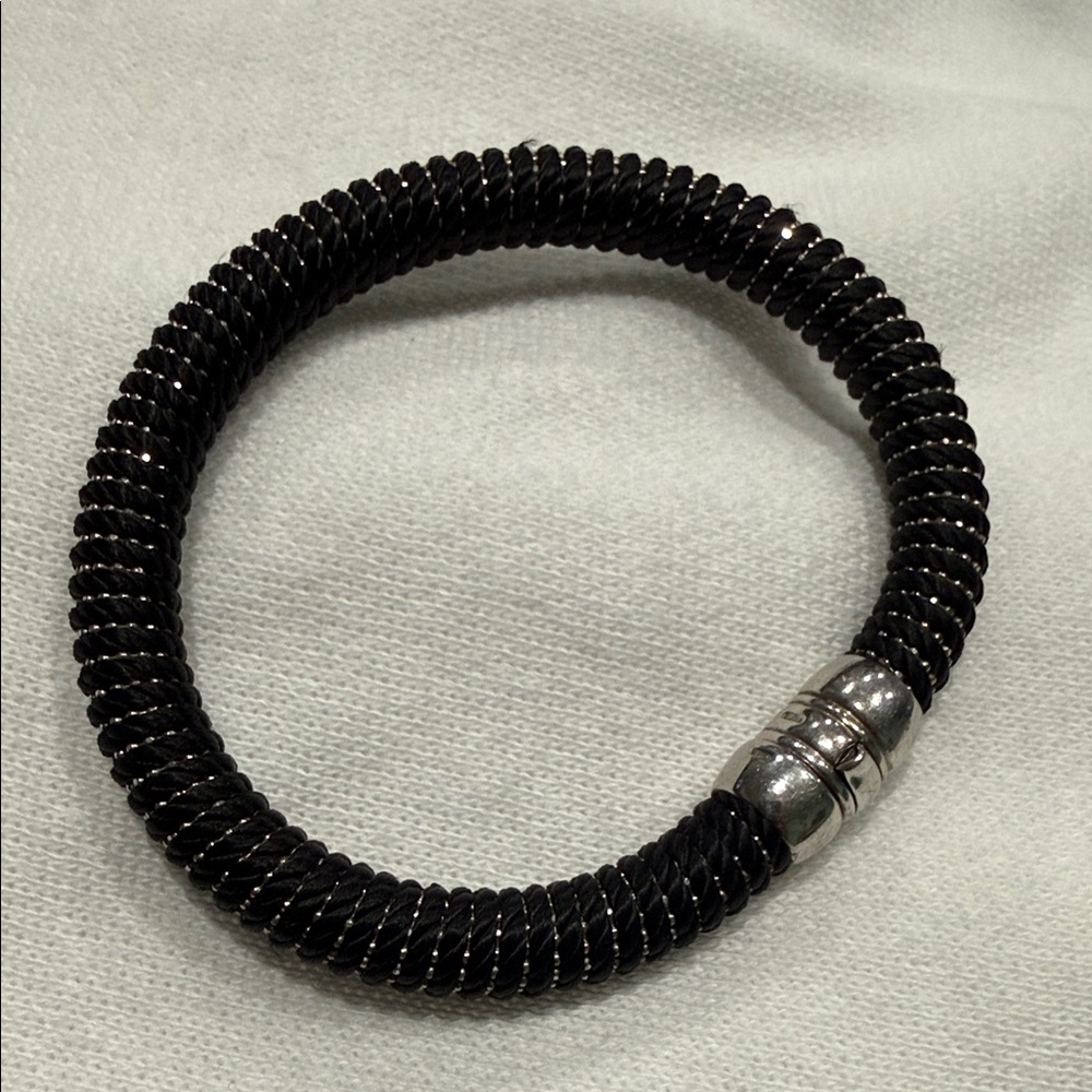 Elegant Vintage 925 Silver And Black Cord Braided Bracelet.